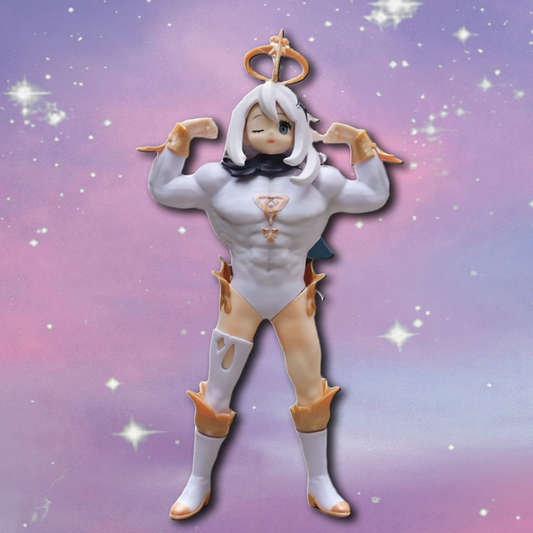 Adorably sculpted Paimon figurine showcasing her in a buff and muscular form